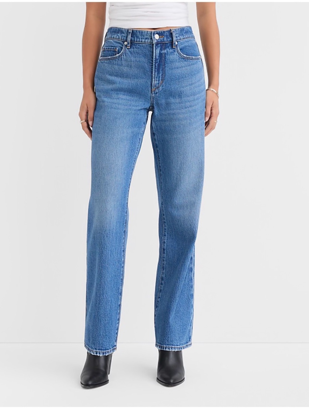 LOFT Rivete Tall Mid Rise Relaxed Straight Jeans in Vintage Mid Wash 28T